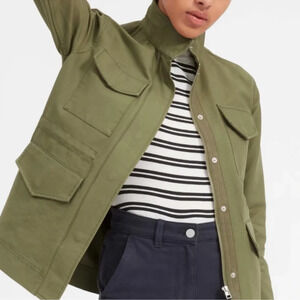 Everlane Utility Jacket Army Green Canvas Women Size XS Military Pockets